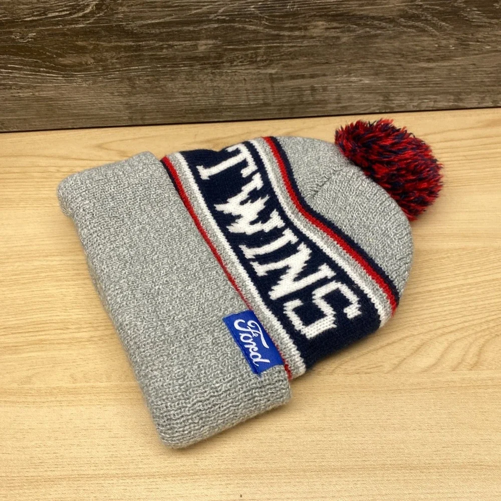 Minnesota Twins Hat Cap Beanie Gray Navy Blue MLB Baseball Ford Promo Winter Pom